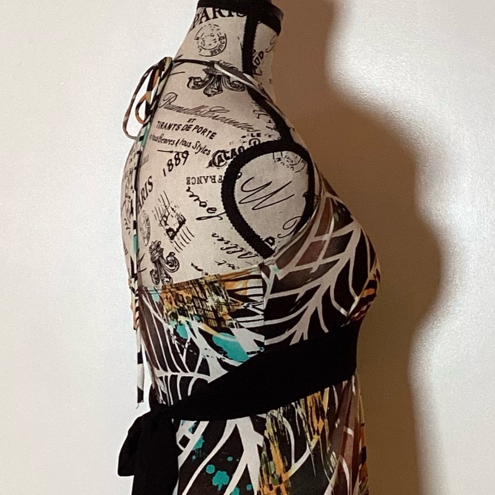 MAXI MULTICOLOR BOHO SUMMER HALTER DRESS BUILT IN BRA by BODY CENTRAL SIZE MED - Picture 8 of 9